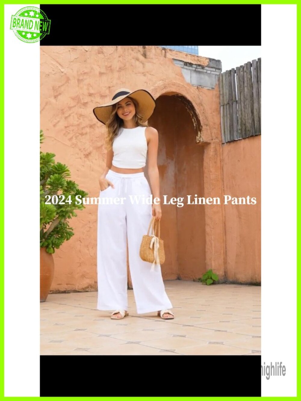 Women's High Waisted Wide Leg Linen Blend Palazzo Pants with Pockets - Picture 6 of 6